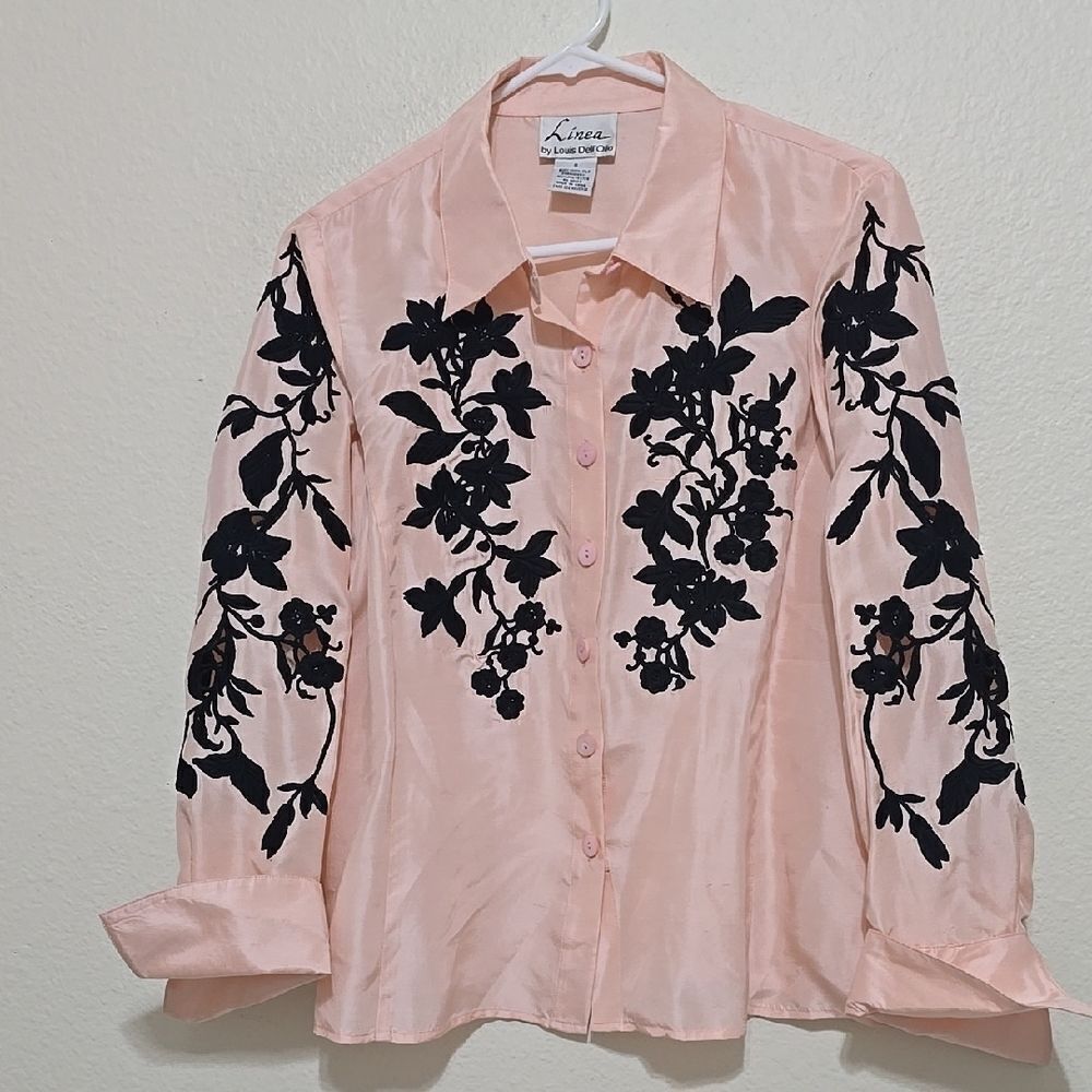 Linea By Louis DELL'Olio Women's Pink Silk Floral Top S